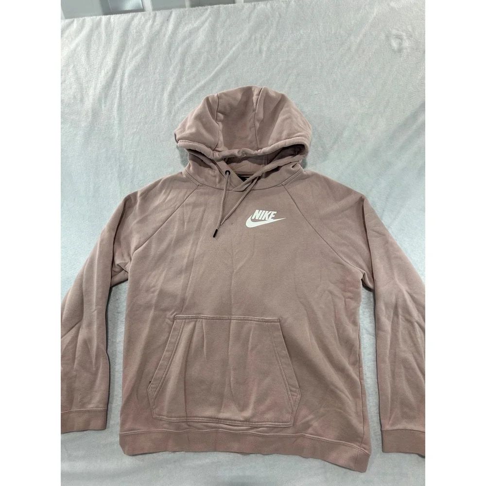 Nike Sportswear Essential Hoodie Mauve Pink Futura Logo Pullover Womens Large